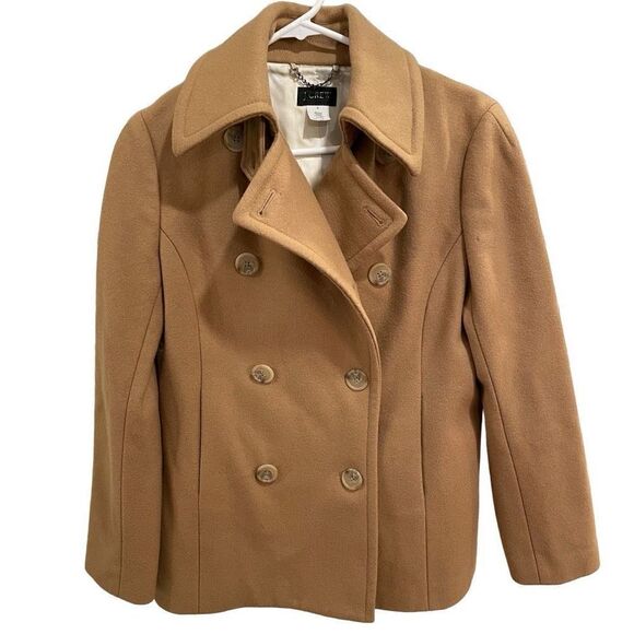 J Crew Peacoat Womens S Double Breasted Camel  Military Strucured Gorpcore - Picture 1 of 9